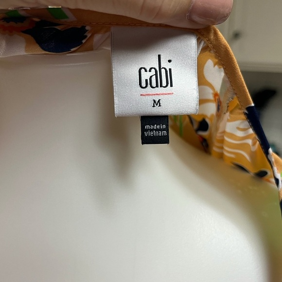 NWOT Cabi Island Mod Floral Style #6296 Blouse Tangerine Green Black White - Picture 5 of 7
